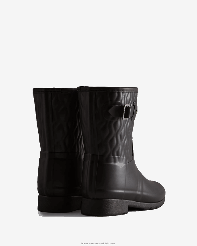 Women Hunter Refined Slim Fit Vertical Quilted Short Rain Boots Black 68TN2X127