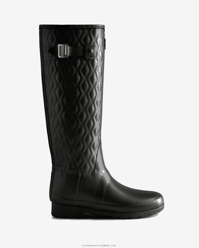 Women Hunter Refined Slim Fit Vertical Quilted Tall Rain Boots Black 68TN2X197