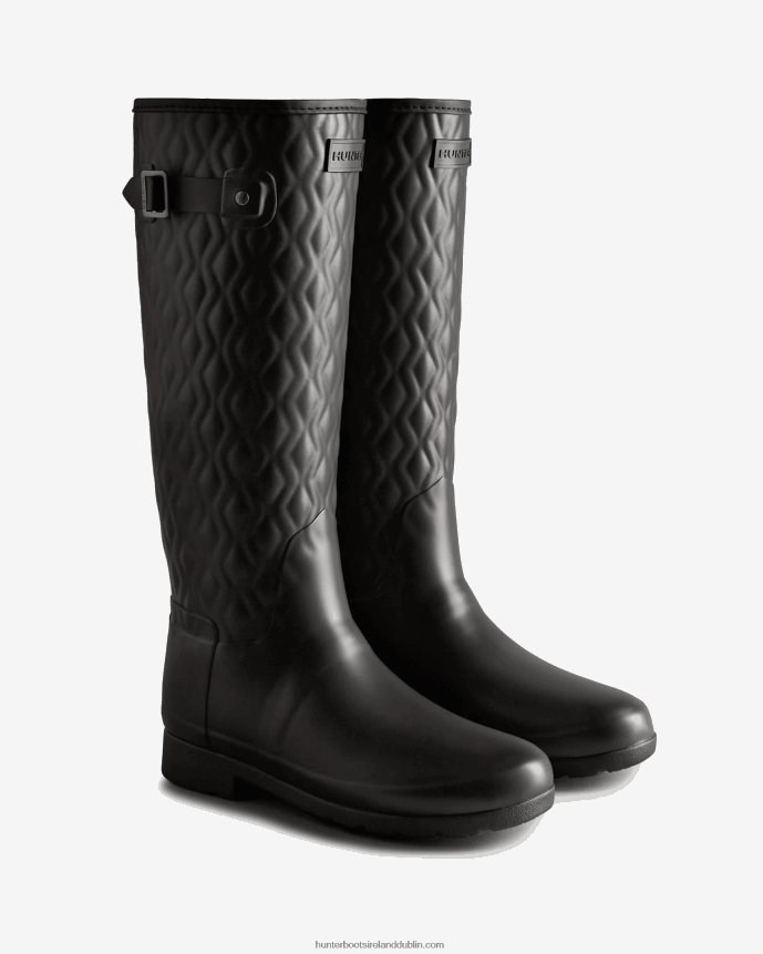 Women Hunter Refined Slim Fit Vertical Quilted Tall Rain Boots Black 68TN2X197