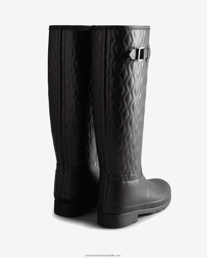 Women Hunter Refined Slim Fit Vertical Quilted Tall Rain Boots Black 68TN2X197