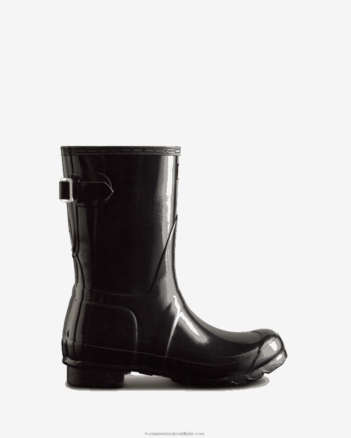 Women Hunter Short Back Adjustable Gloss Rain Boots Black 68TN2X22