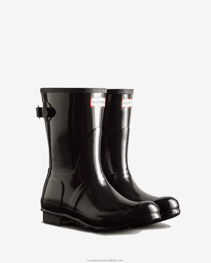 Women Hunter Short Back Adjustable Gloss Rain Boots Black 68TN2X22