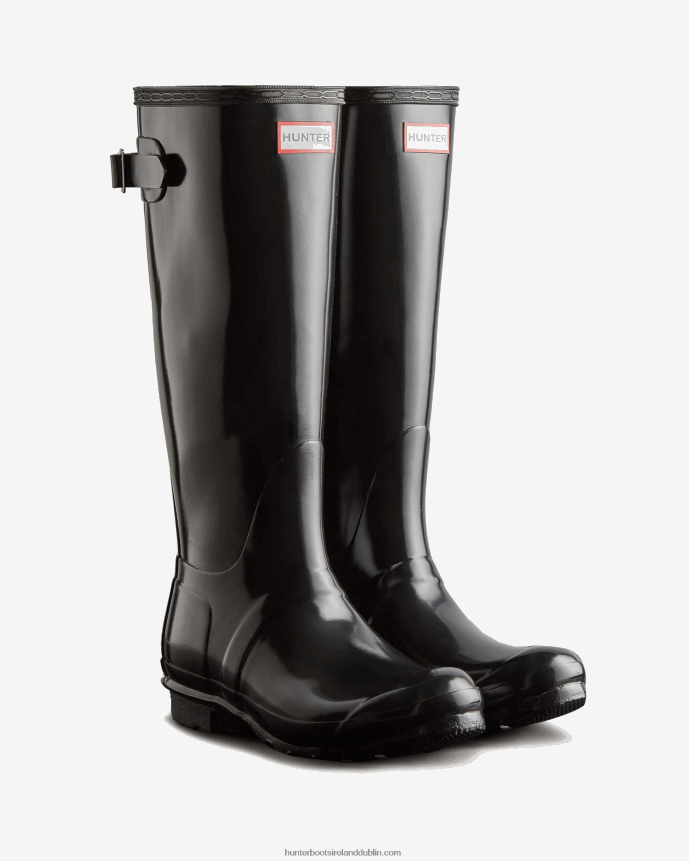 Women Hunter Tall Back Adjustable Gloss Rain Boots Black 68TN2X62