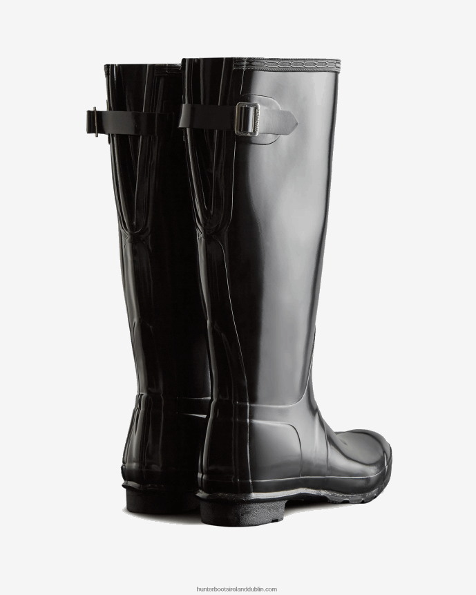 Women Hunter Tall Back Adjustable Gloss Rain Boots Black 68TN2X62