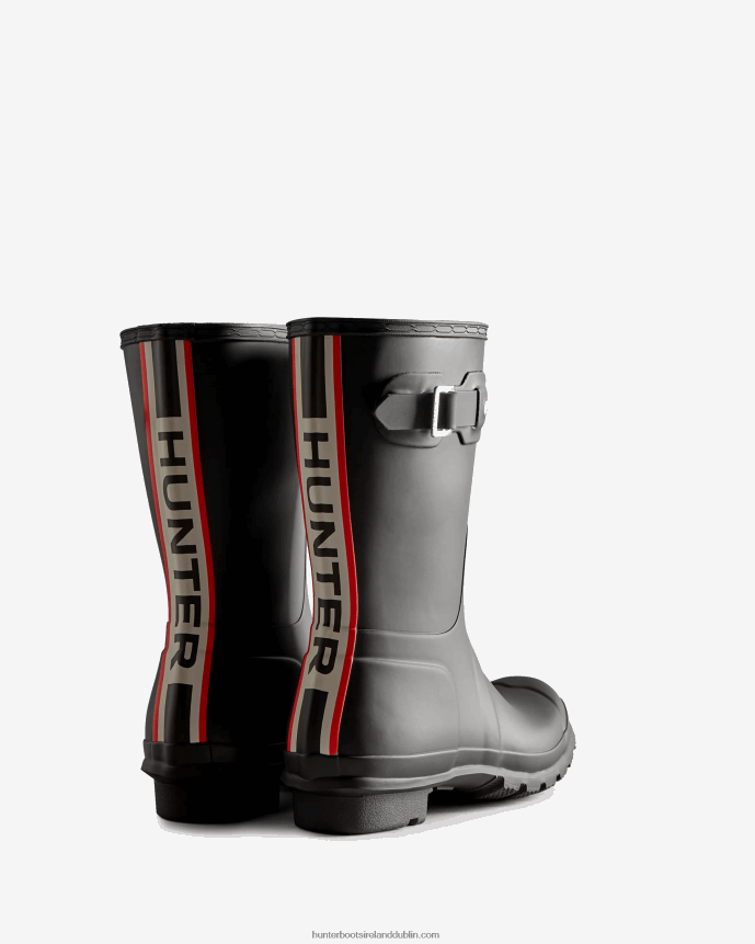 Women Hunter Tri-Colour Logo Backstrap Short Rain Boots Black 68TN2X50