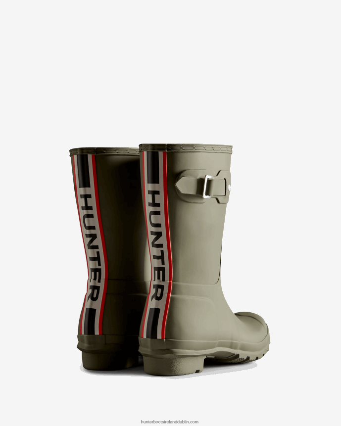 Women Hunter Tri-Colour Logo Backstrap Short Rain Boots Lichen Green 68TN2X2
