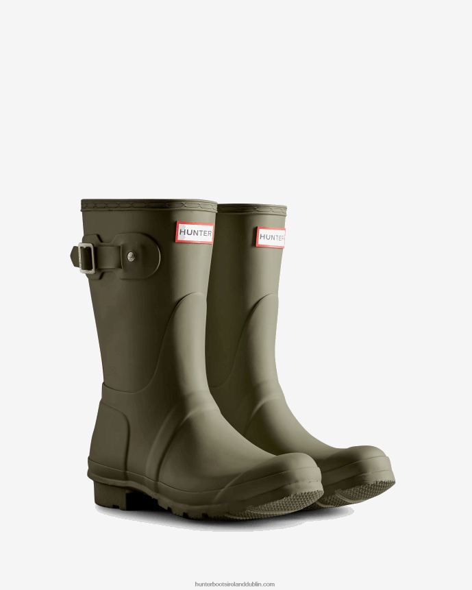 Women Hunter Tri-Colour Logo Backstrap Short Rain Boots Lichen Green 68TN2X2