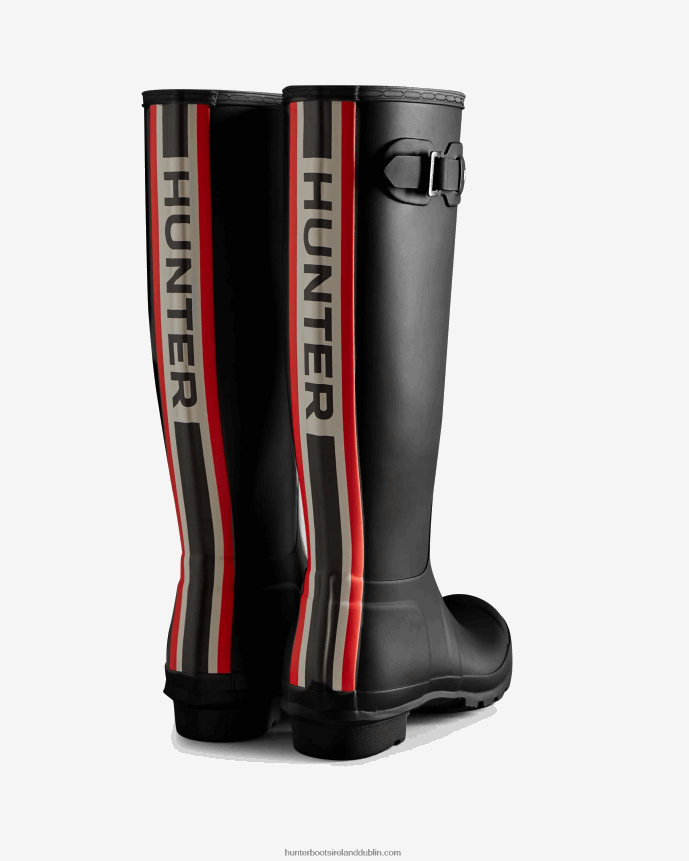 Women Hunter Tri-Colour Logo Backstrap Tall Rain Boots Black 68TN2X8