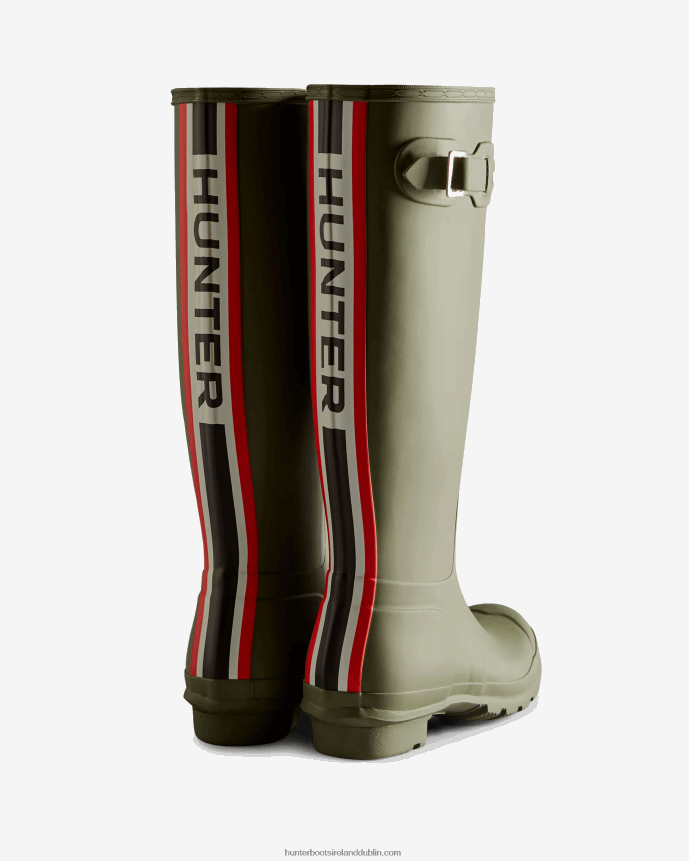 Women Hunter Tri-Colour Logo Backstrap Tall Rain Boots Lichen Green 68TN2X9