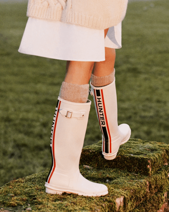 Women Hunter Tri-Colour Logo Backstrap Tall Rain Boots White Willow 68TN2X14