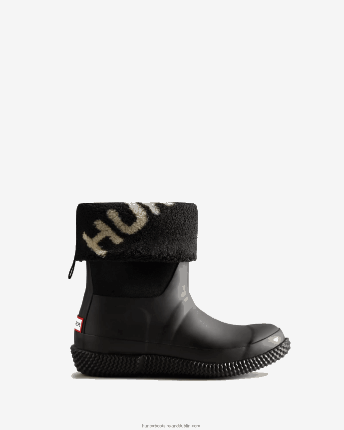 Women Hunter Insulated Roll Top Logo Vegan Shearling Boots Black/White Willow 68TN2X331