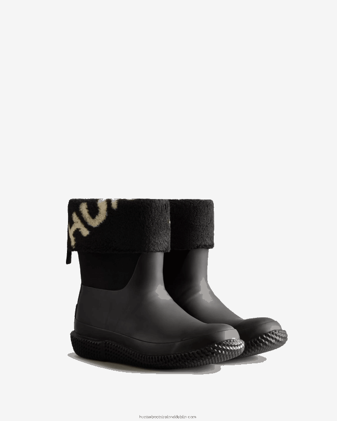 Women Hunter Insulated Roll Top Logo Vegan Shearling Boots Black/White Willow 68TN2X331