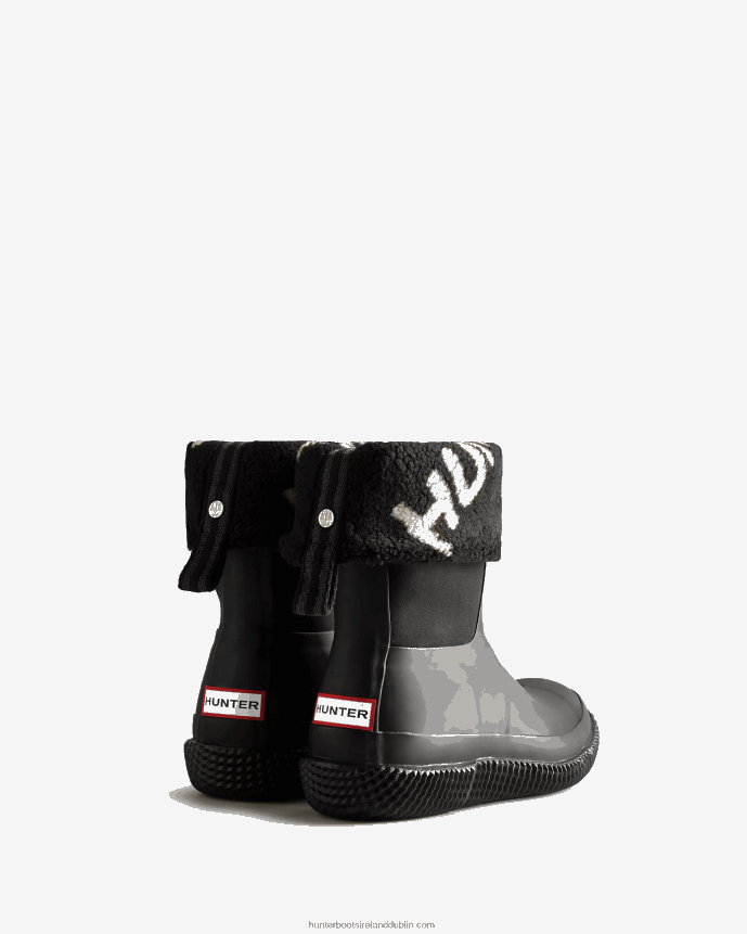 Women Hunter Insulated Roll Top Logo Vegan Shearling Boots Black/White Willow 68TN2X331
