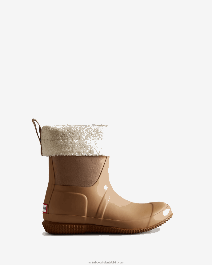Women Hunter Insulated Roll Top Vegan Shearling Boots Tawny Brown/White Willow 68TN2X202