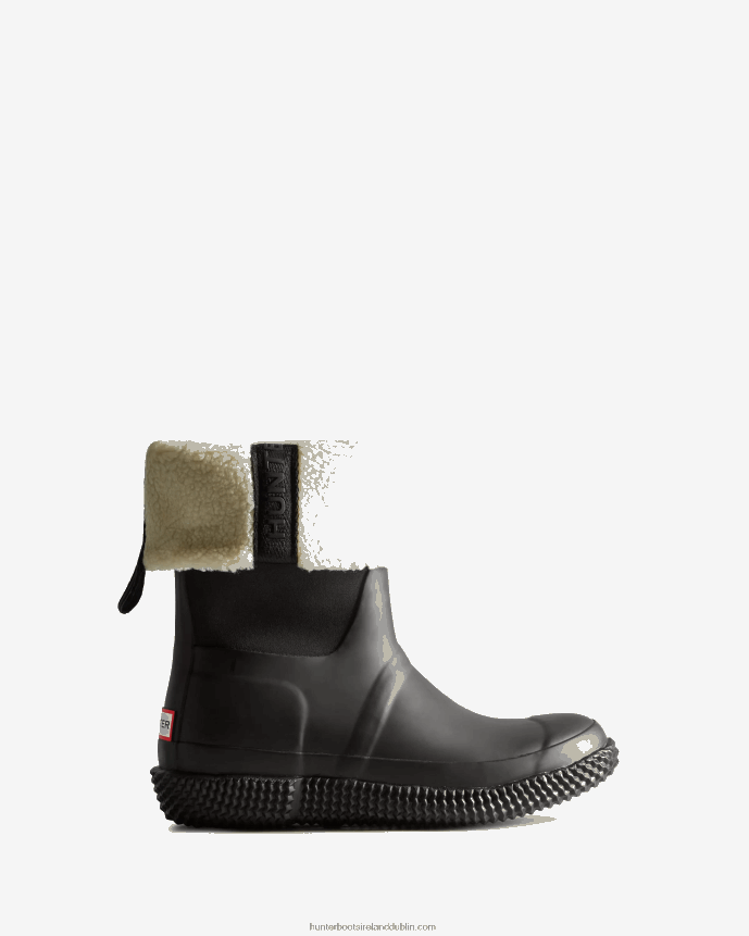 Women Hunter Insulated Roll Top Webbing Vegan Shearling Boots Black/White Willow 68TN2X300
