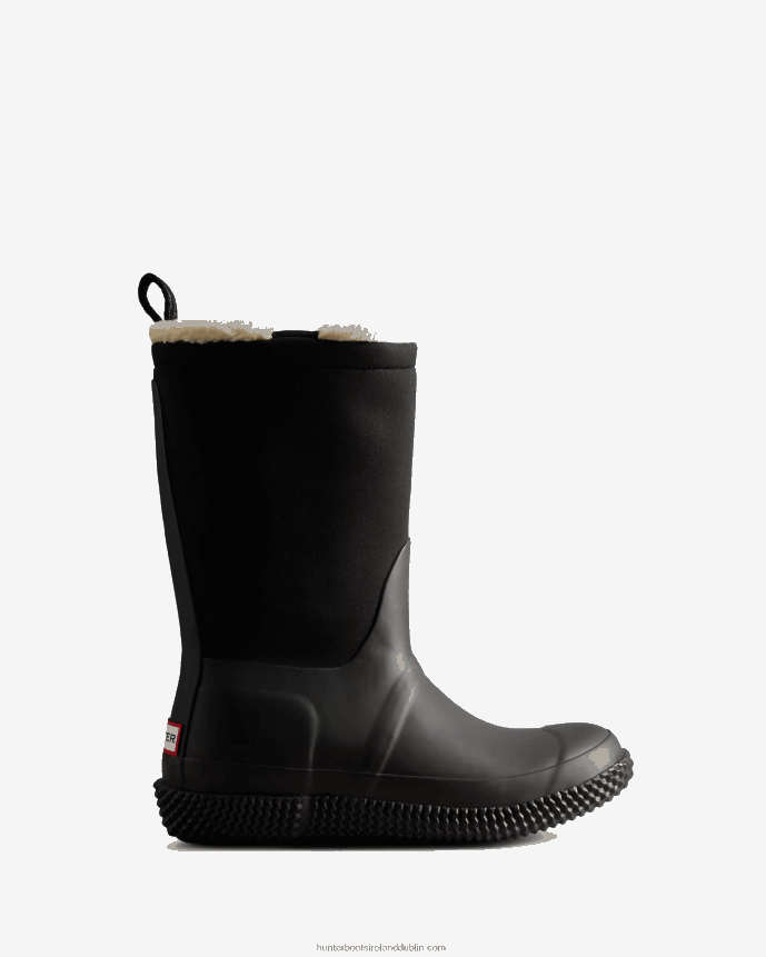 Women Hunter Insulated Roll Top Webbing Vegan Shearling Boots Black/White Willow 68TN2X300