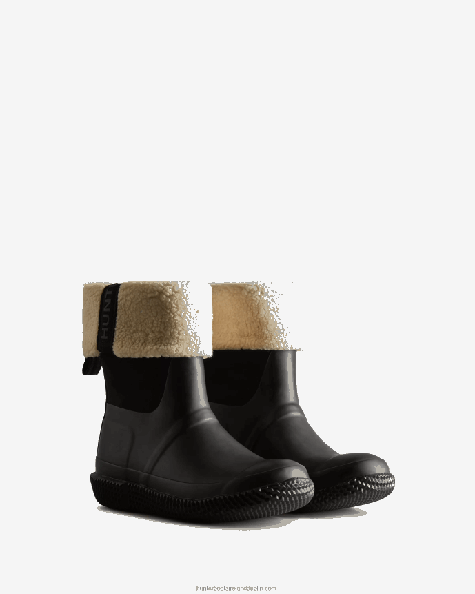 Women Hunter Insulated Roll Top Webbing Vegan Shearling Boots Black/White Willow 68TN2X300