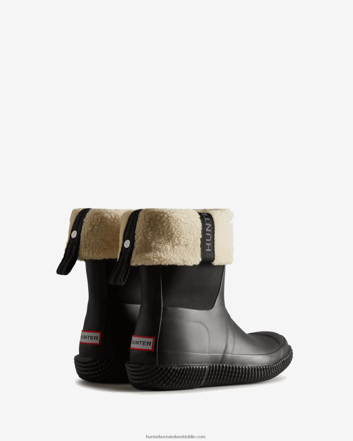 Women Hunter Insulated Roll Top Webbing Vegan Shearling Boots Black/White Willow 68TN2X300