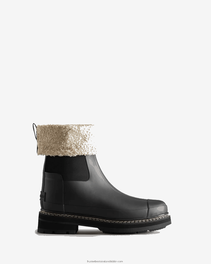 Women Hunter Refined Stitch Roll Top Vegan Shearling Boots Black 68TN2X211
