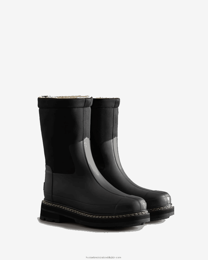 Women Hunter Refined Stitch Roll Top Vegan Shearling Boots Black 68TN2X211