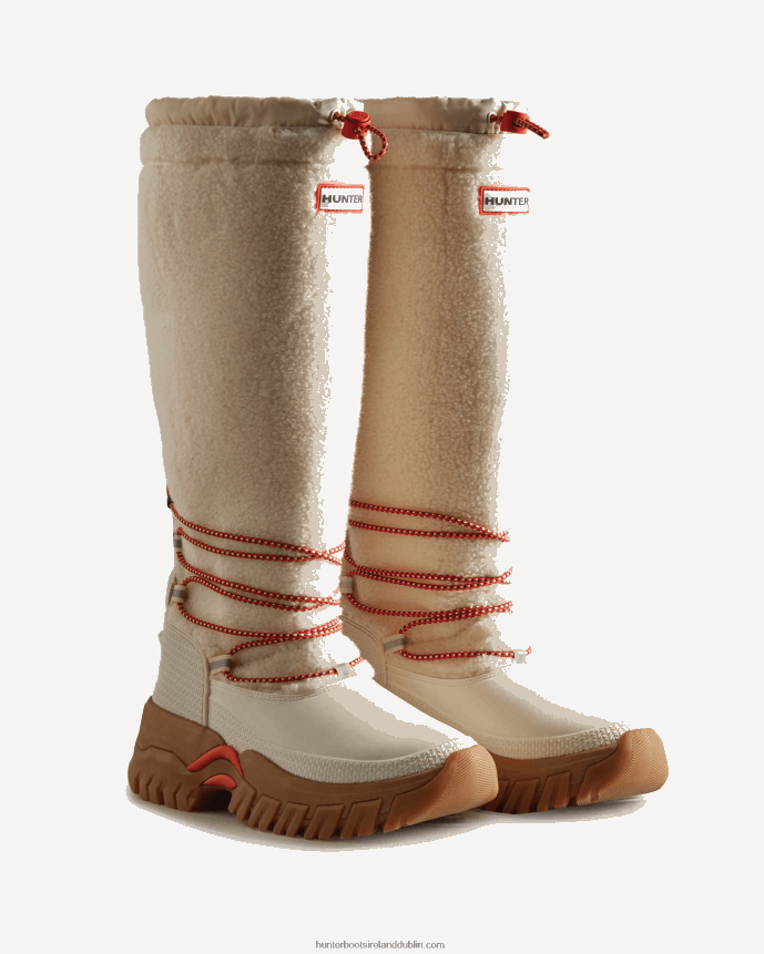 Women Hunter Wanderer Vegan Shearling Insulated Tall Snow Boots White Willow/Gum 68TN2X209