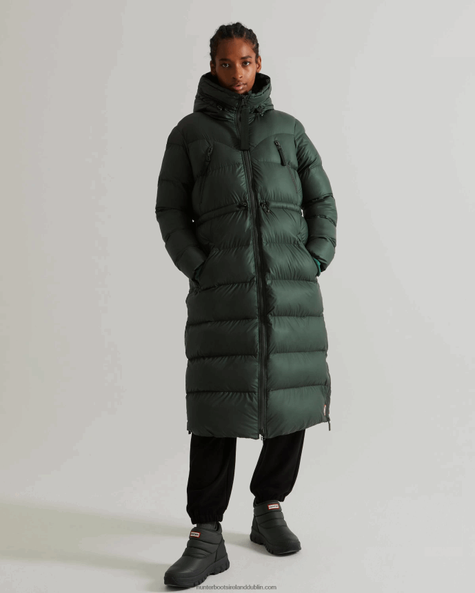 Women Hunter Insulated Rubberized Long Puffer Coat Arctic Moss Green 68TN2X369