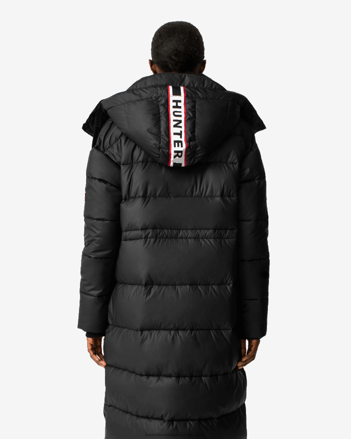 Women Hunter Intrepid Insulated Webbing Long Puffer Coat Logo Black 68TN2X367
