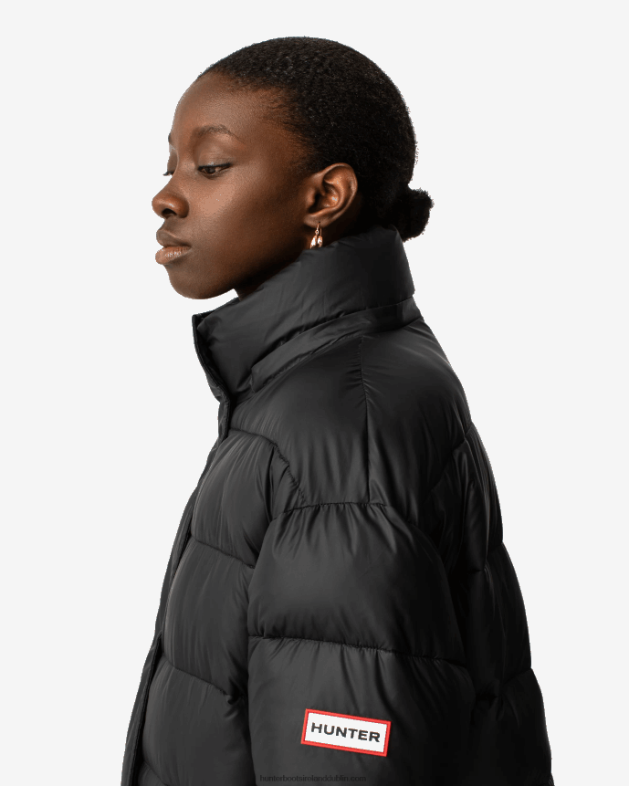 Women Hunter Intrepid Insulated Webbing Long Puffer Coat Logo Black 68TN2X367