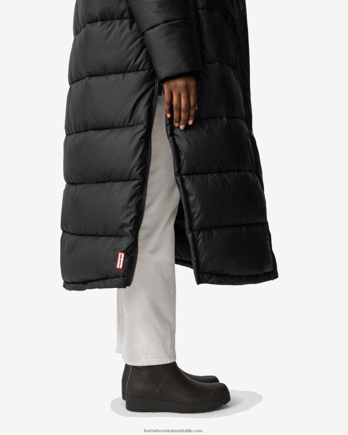 Women Hunter Intrepid Insulated Webbing Long Puffer Coat Logo Black 68TN2X367