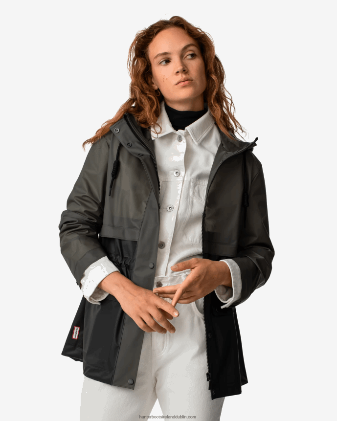 Women Hunter Play Transparent Vinyl Waterproof Jacket Dark Olive/Black 68TN2X352