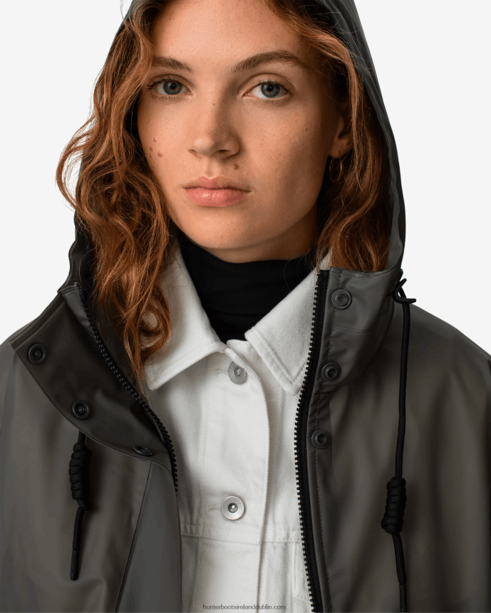 Women Hunter Play Transparent Vinyl Waterproof Jacket Dark Olive/Black 68TN2X352