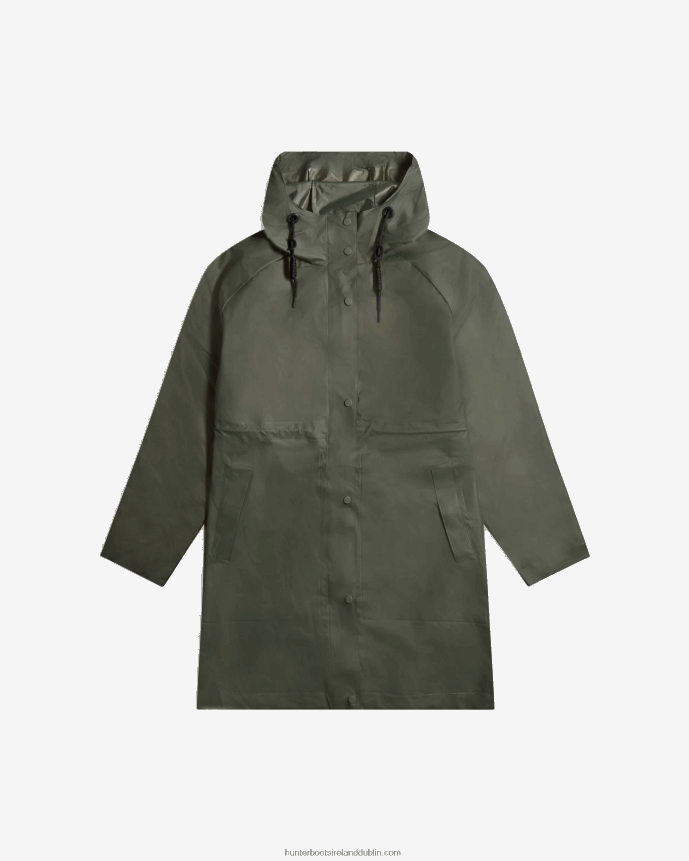 Women Hunter Play Transparent Vinyl Waterproof Parka Dark Olive 68TN2X350