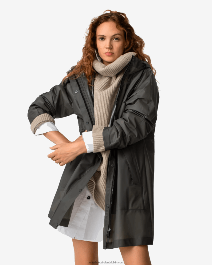 Women Hunter Play Transparent Vinyl Waterproof Parka Dark Olive 68TN2X350