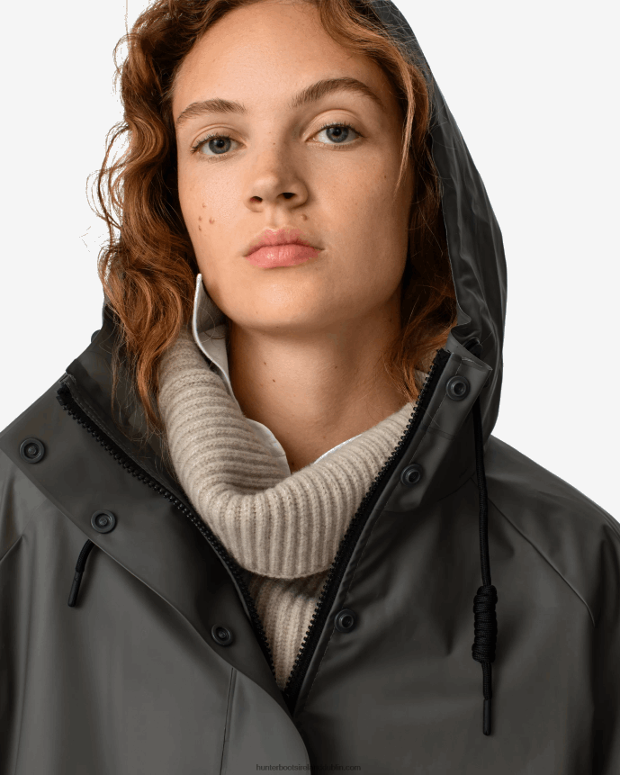 Women Hunter Play Transparent Vinyl Waterproof Parka Dark Olive 68TN2X350
