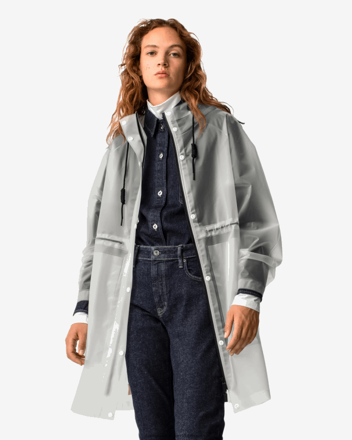 Women Hunter Play Transparent Vinyl Waterproof Parka White 68TN2X340
