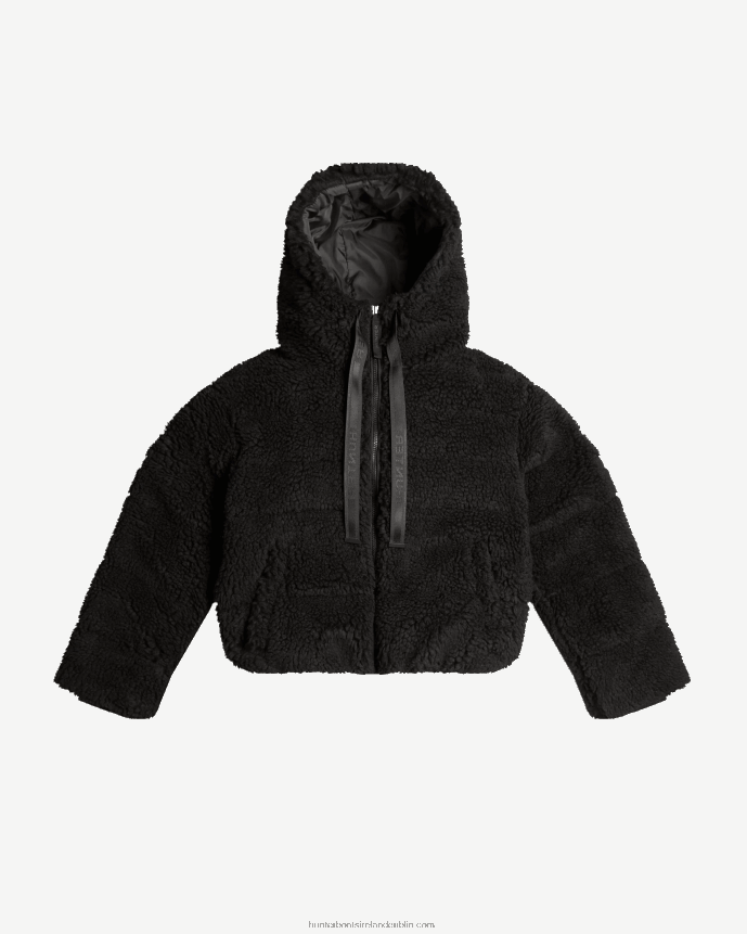 Women Hunter Wanderer Vegan Shearling Insulated Short Puffer Jacket Black 68TN2X372