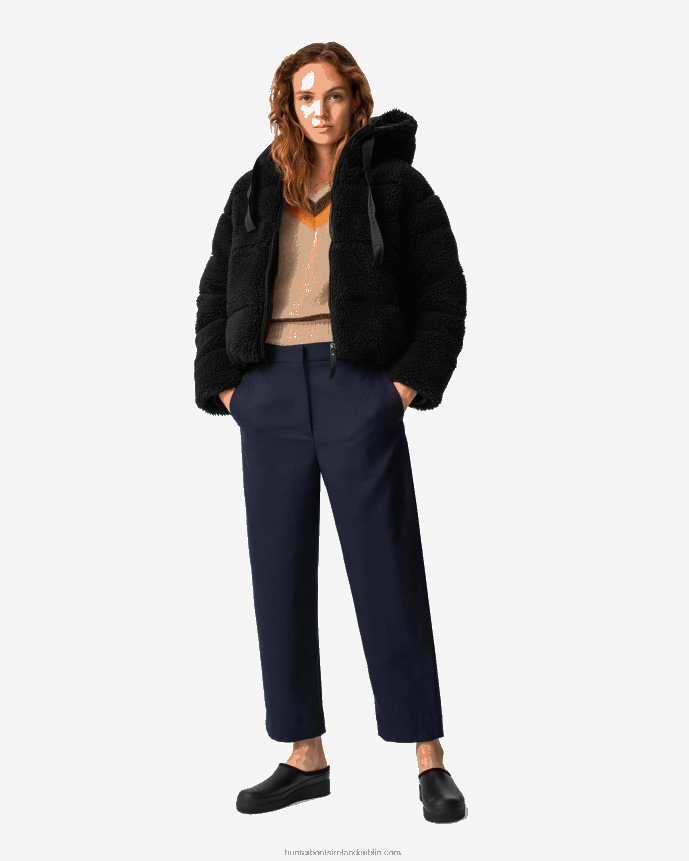 Women Hunter Wanderer Vegan Shearling Insulated Short Puffer Jacket Black 68TN2X372