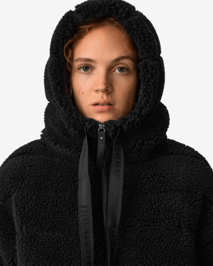 Women Hunter Wanderer Vegan Shearling Insulated Short Puffer Jacket Black 68TN2X372