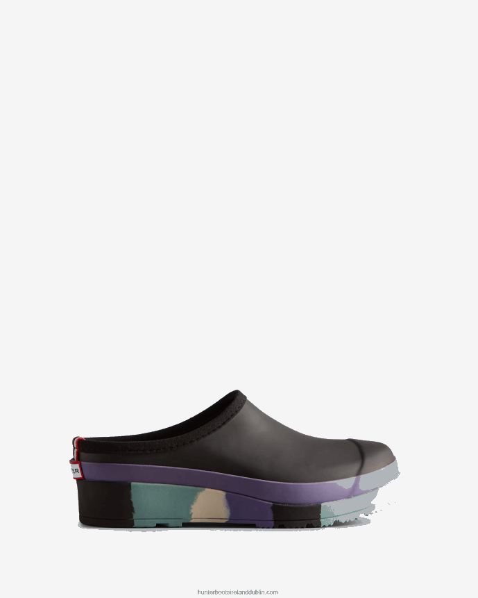 Women Hunter PLAY Striped Sole Clogs Black/Iridescent Purple/Birdseye Blue/White Willow 68TN2X249