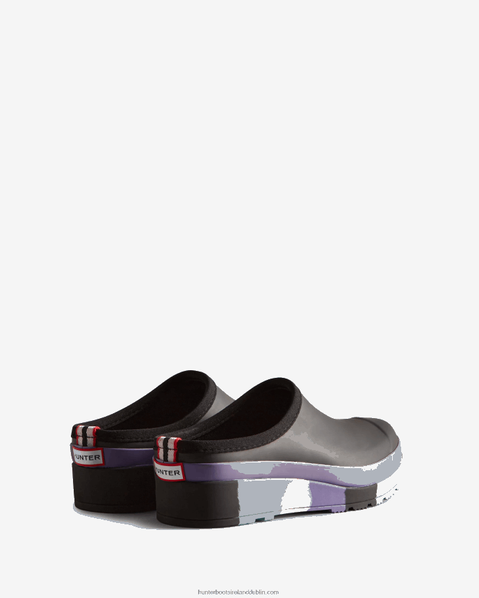 Women Hunter PLAY Striped Sole Clogs Black/Iridescent Purple/Birdseye Blue/White Willow 68TN2X249