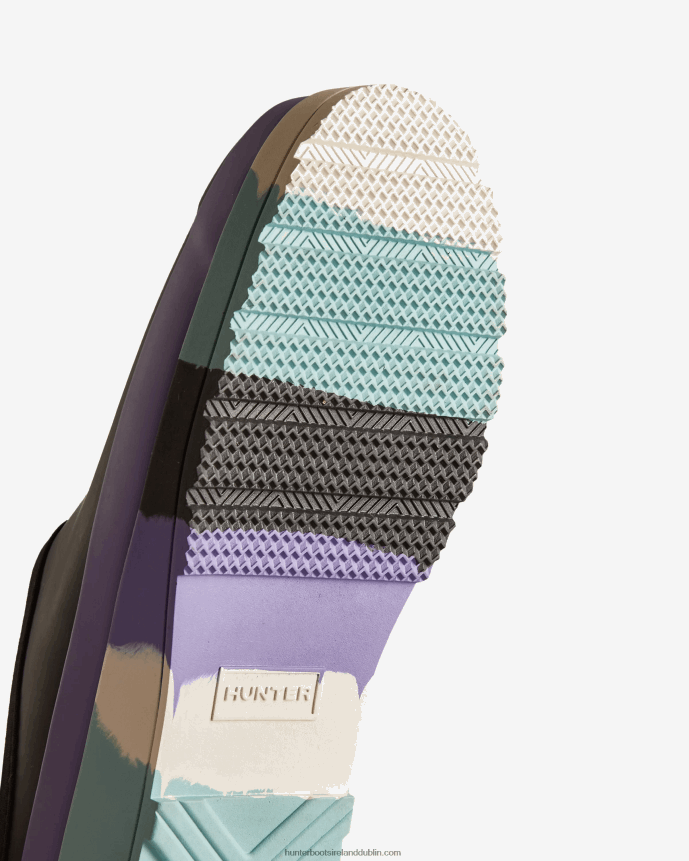 Women Hunter PLAY Striped Sole Clogs Black/Iridescent Purple/Birdseye Blue/White Willow 68TN2X249