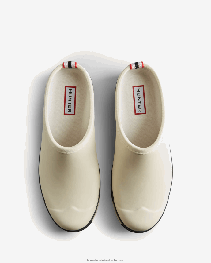 Women Hunter PLAY Striped Sole Clogs White Willow/Black 68TN2X250