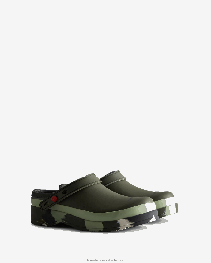 Women Hunter Play Colour Splash Sole Strap Clogs Dark Olive/Everglade Green/Black/Shaded White 68TN2X252