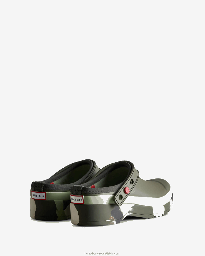 Women Hunter Play Colour Splash Sole Strap Clogs Dark Olive/Everglade Green/Black/Shaded White 68TN2X252