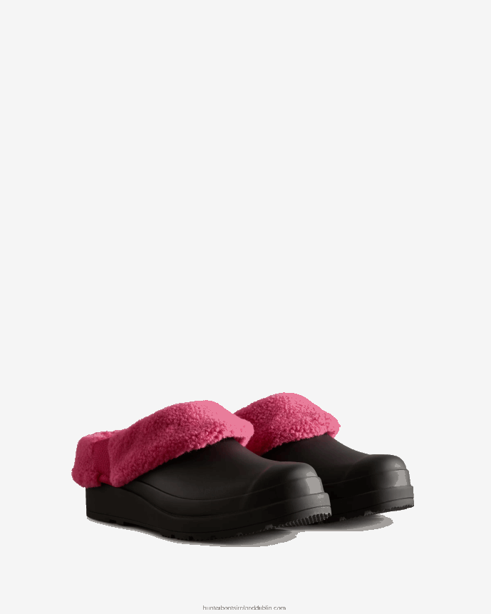 Women Hunter Play Vegan Shearling Insulated Clogs Black/Prismatic Pink 68TN2X259