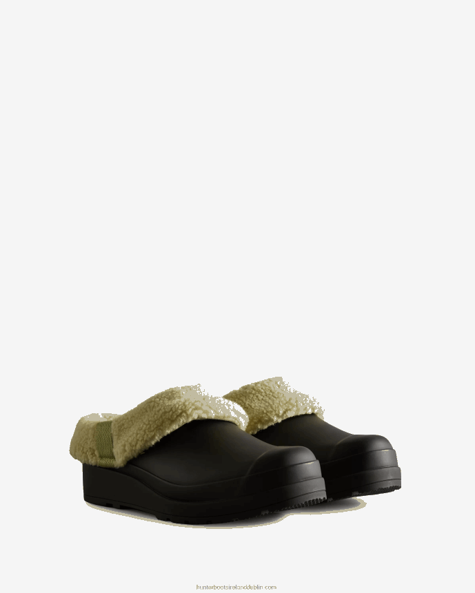 Women Hunter Play Vegan Shearling Insulated Clogs Black/Wild Green 68TN2X260