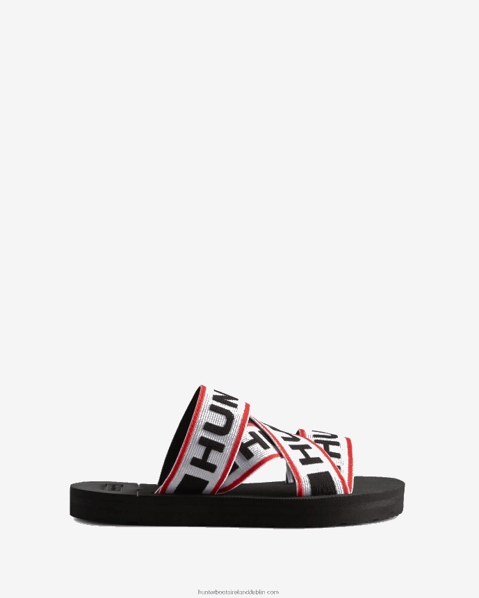 Women Hunter Elastic Crossover Logo Slides Black/Red/White 68TN2X107