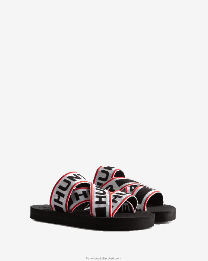 Women Hunter Elastic Crossover Logo Slides Black/Red/White 68TN2X107