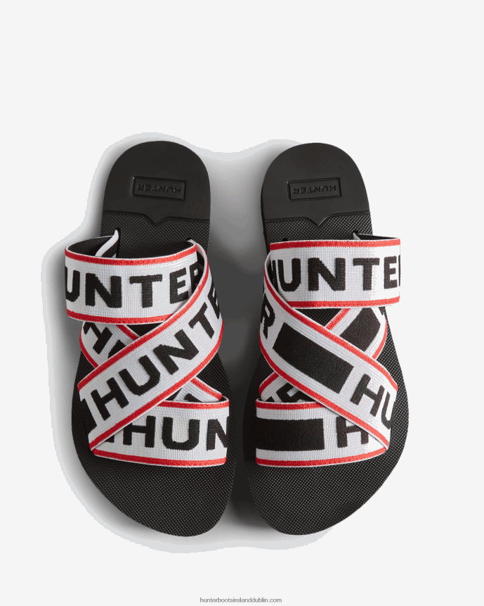 Women Hunter Elastic Crossover Logo Slides Black/Red/White 68TN2X107